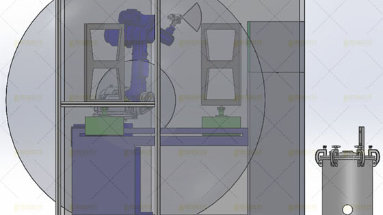 噴涂<a href='http://www.mini365.cn' target='_blank'><u>機(jī)器人工作站</u></a>正視圖